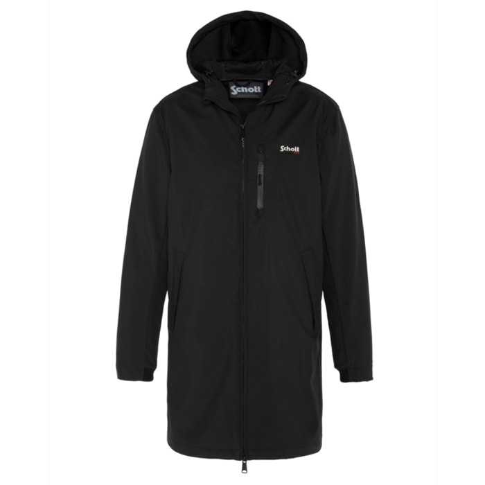 KIAN HOODED SHORT ZIPPERED JACKET IN SOFTSHELL WITH  SCHOTT NYC EMBROIDERY ON CHEST 100% POLYESTER Nero