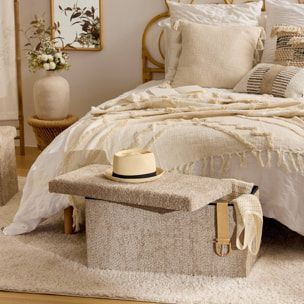 Pouf Pliable Coffre Soana en Bouclette Beige foncé 76x38cm