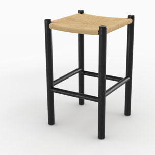 Tabouret Kaïa pour îlot central 65 cm en teck noir et rotin