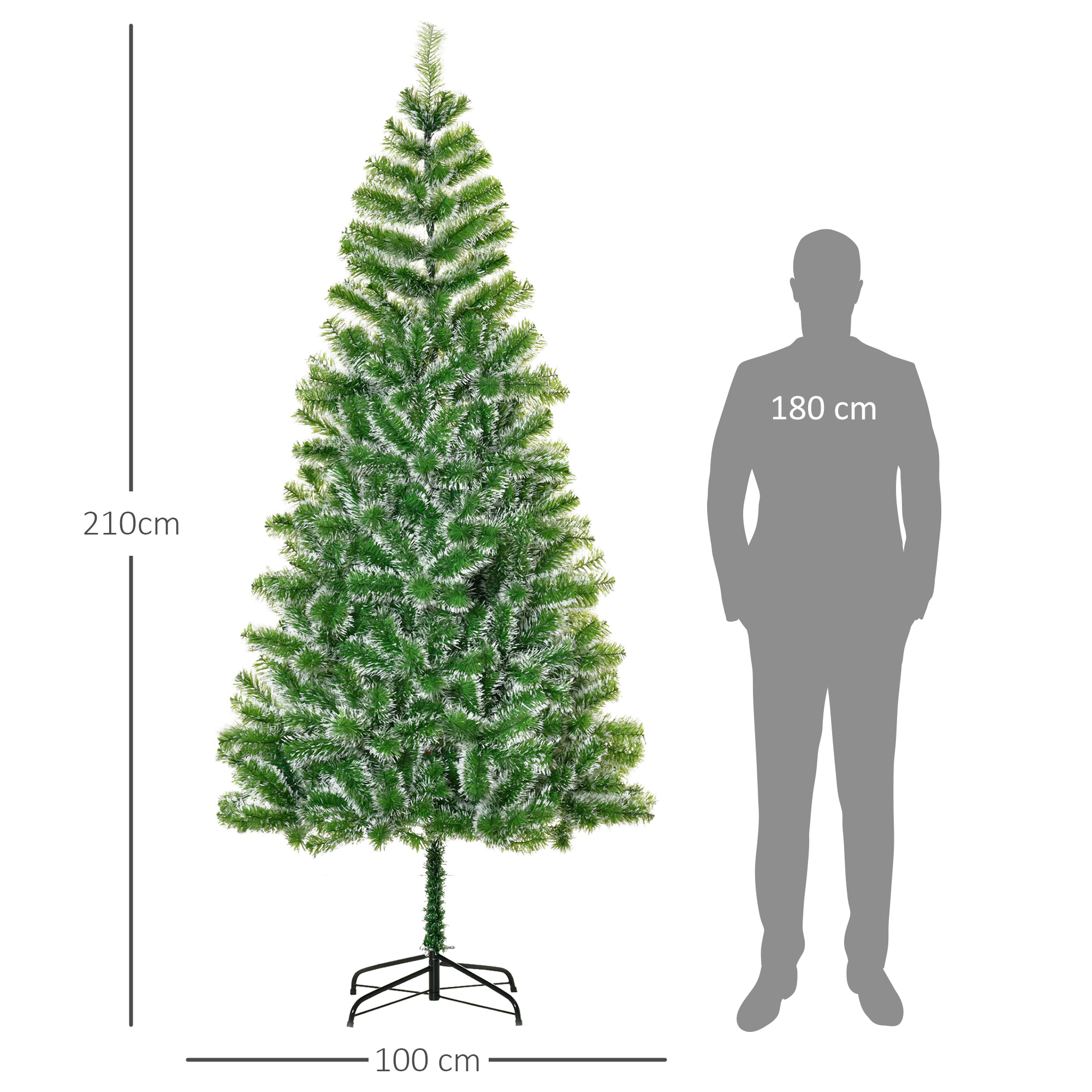 HOMCOM árbol de Navidad Artificial 210 cm con 968 Ramas Hojas de PET y Soporte de Metal Decoración Navideña para Interior Salón Fiestas Ø100x210 cm Verde