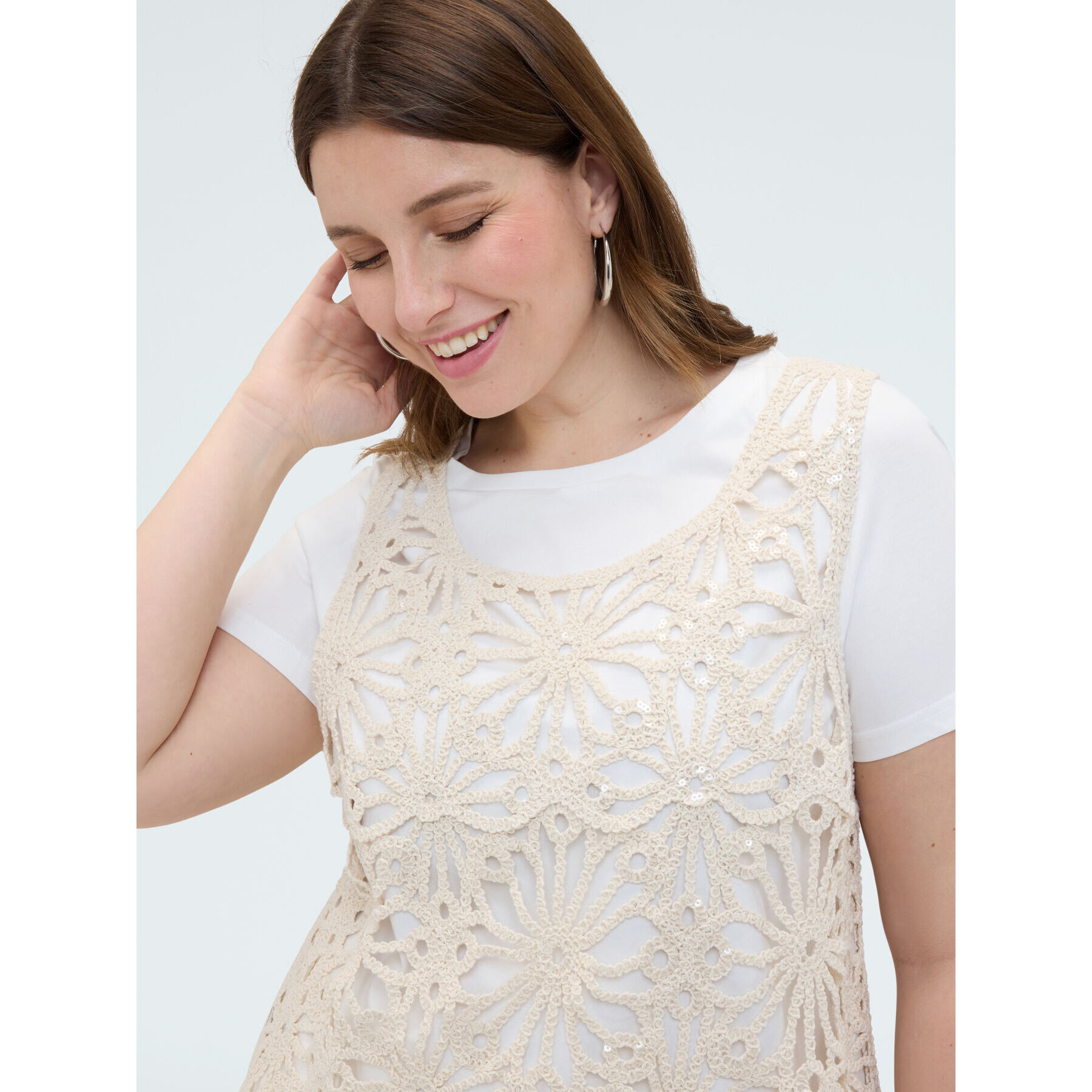 Fiorella Rubino - Camiseta con top de crochet - Beige