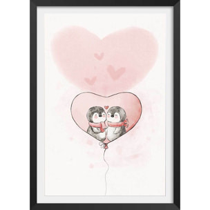 Affiche enfant pingouin amoureux  Affiche + cadre en bois - Noir