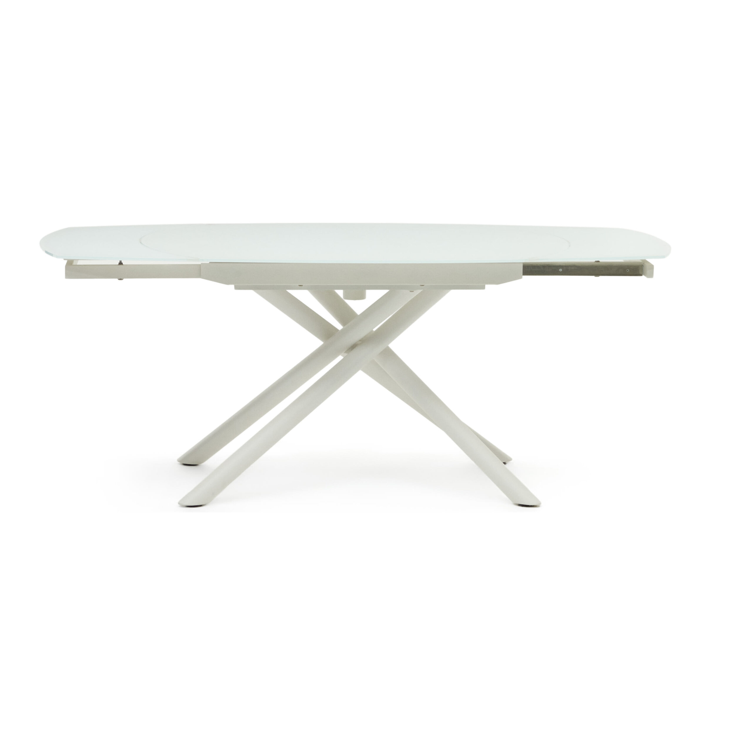 Mesa extensible Yodalia cristal templado y patas de acero acabado blanco 130(190)x100 cm