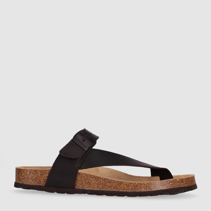 Sandalias de Piel - Marron - Tacón: Bajo