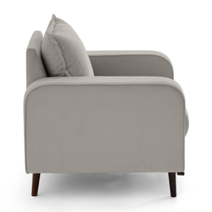 Albane - fauteuil en velours côtelé pieds bois foncé - Gris clair