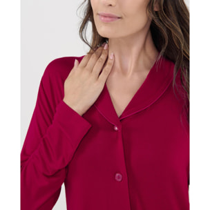 Pijama mujer modal liso, abierto con botones, con bolsillos de plastón, manga larga y pantalón largo