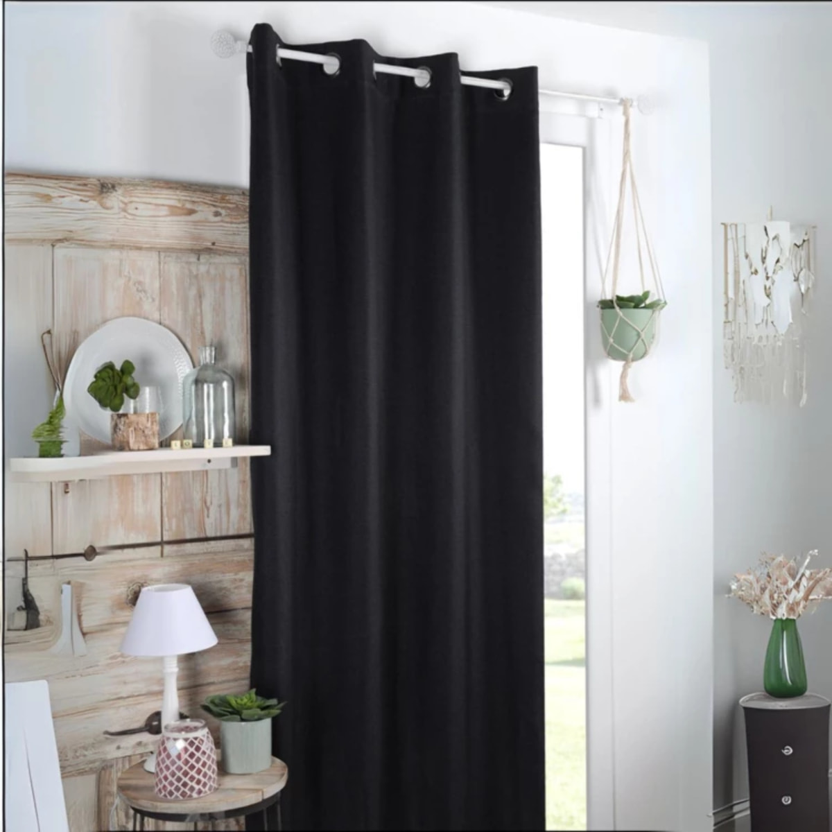 Rideau occultant uni tramé - Noir