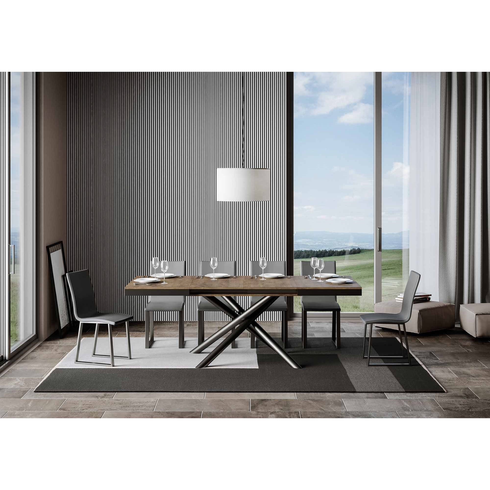 Table extensible 90x120/380 cm Famas Evolution Noyer cadre Anthracite