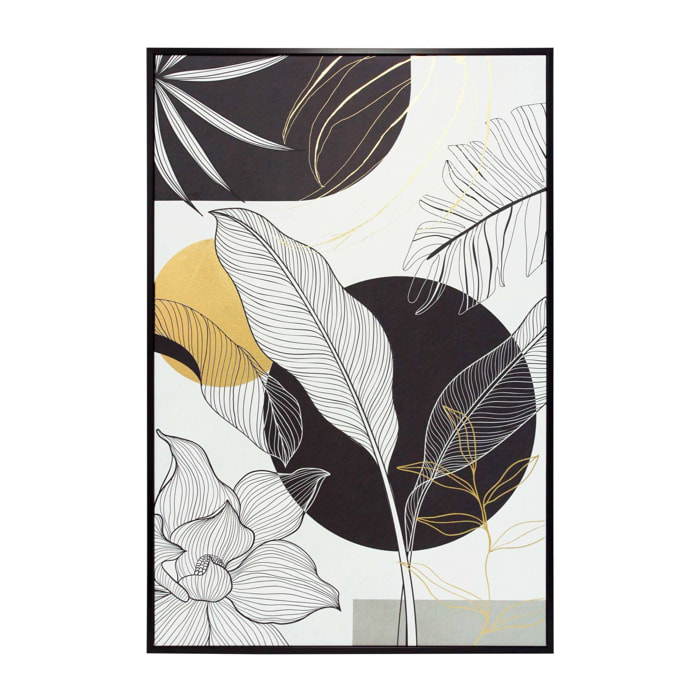 Cuadro Boho poliéster negro-blanco-dorado 92x62x4 cm