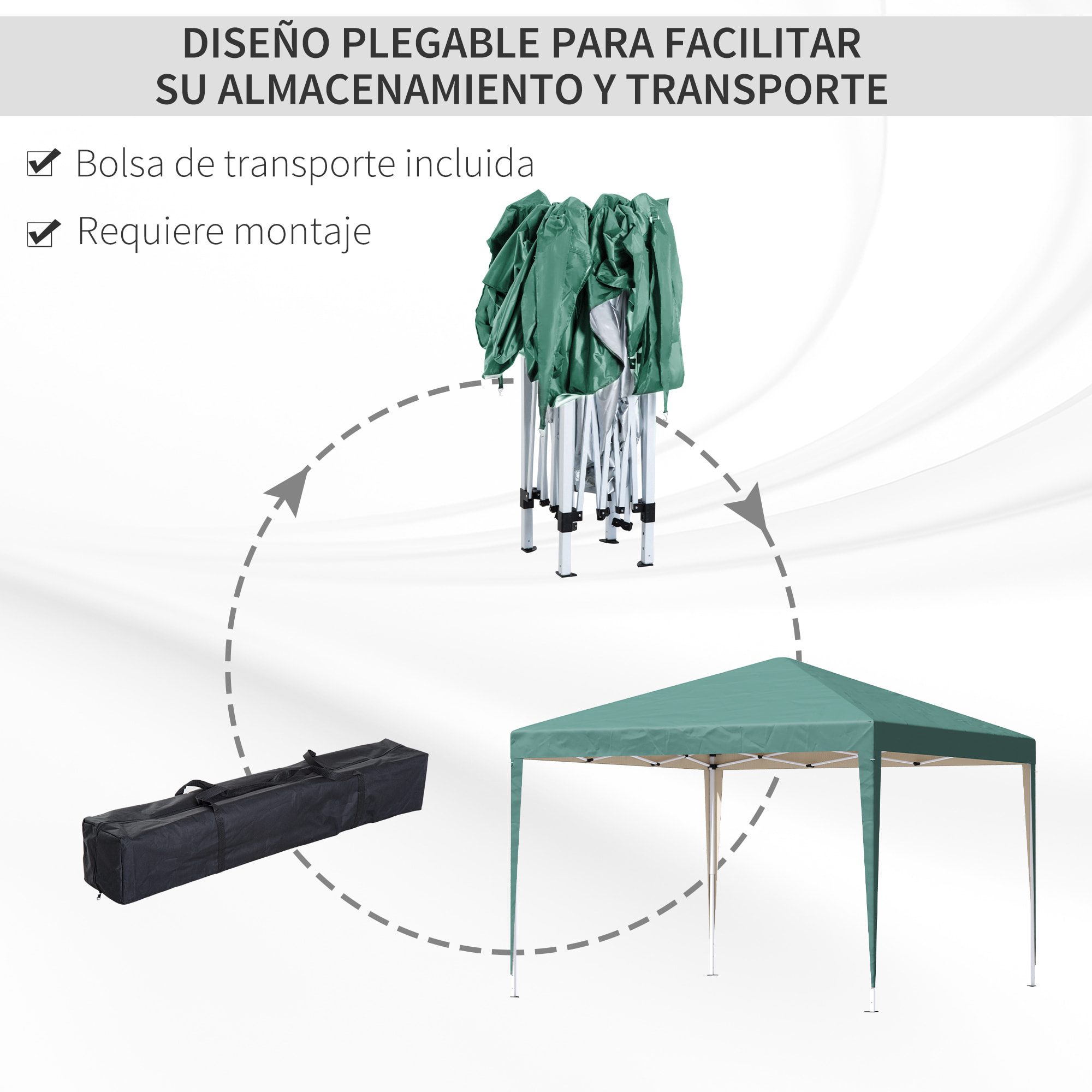 Carpa Plegable 3x3 m Cenador de Jardín Gazebo con Bolsa de Transporte Altura Ajustable en 3 Niveles Anti-UV e Impermeable para Terraza Patio Playa Verde