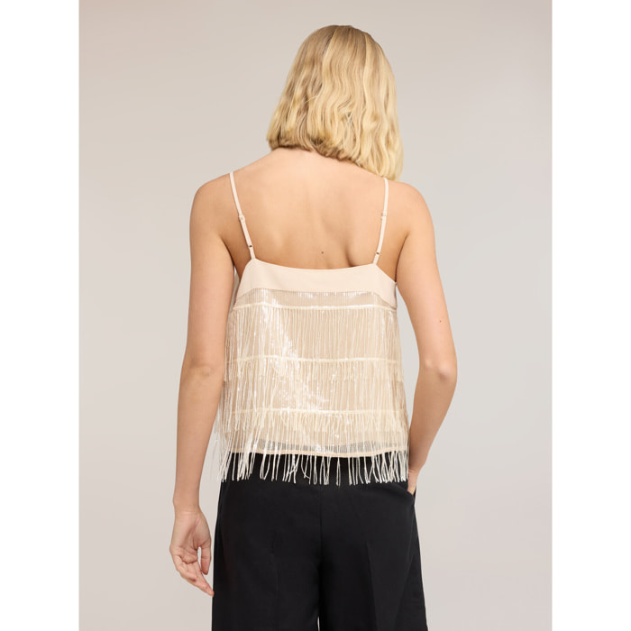 Motivi - Top in tulle con frange - Beige