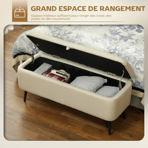 Banc coffre de rangement 2 en 1 dim. 102L x 40l x 39H cm piètement acier noir tissu beige