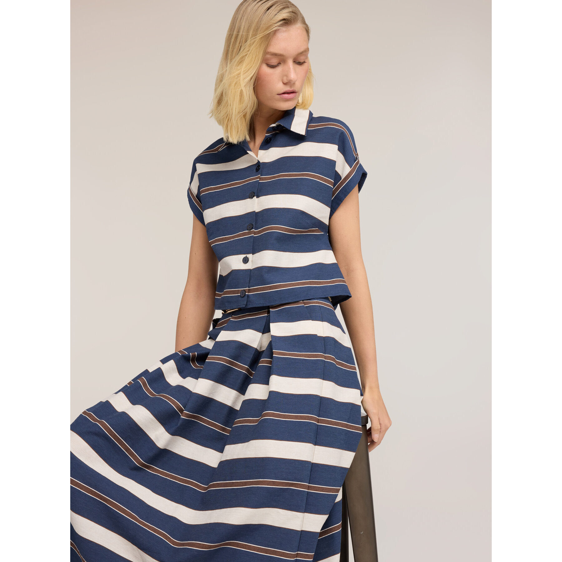 Motivi - Camicia boxy in misto cotone a righe - Blu