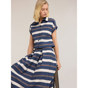 Motivi - Camicia boxy in misto cotone a righe - Blu