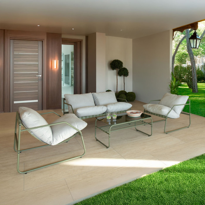 Salon de jardin vert 4 places acier inoxydable FLORENCE
