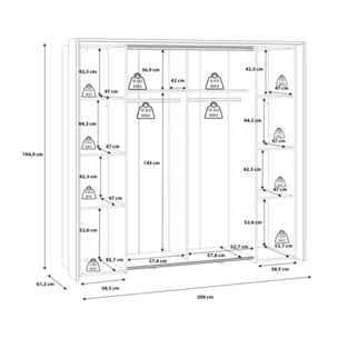 Armoire H209cm 2 portes coulissantes décor épicéa et noir mat - YAL