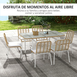 Outsunny Conjunto de Jardín de Ratán Sintético Juego de Muebles de Jardín para Exterior de Ratán de 7 Piezas Incluye 6 Sillas Apilables con Cojines y Mesa de Vidrio Natural