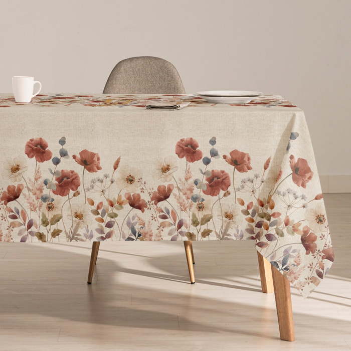 Nappe imprimée anti-tâches COQUELICOT NATUREL