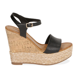 Sandalias negras cuña 12 cm.