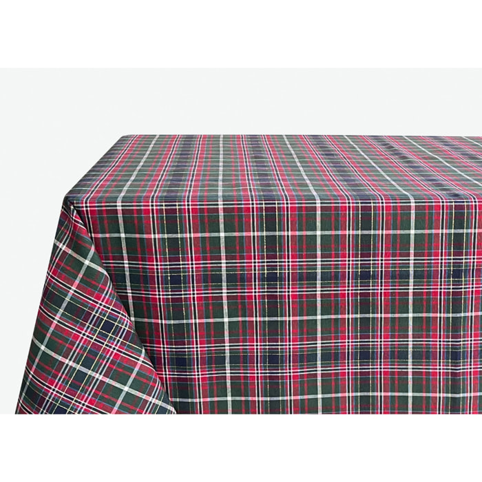 Tovaglia Natalizia in Misto Cotone Made in Italy Fantasia Tartan Verde con filo Lurex