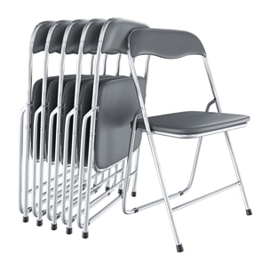 Set da 6 Sedia Pieghevole Slim in Metallo Sedie Salvaspazio Ufficio Casa Campeggio Salotto Cucina Ecopelle Comoda Seduta Imbottita 78x44x44 cm Grigio