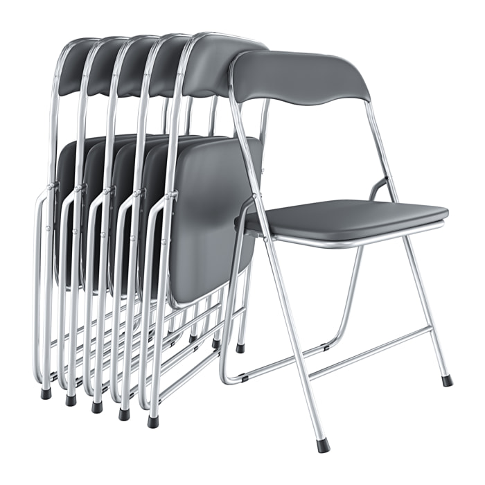 Set da 6 Sedia Pieghevole Slim in Metallo Sedie Salvaspazio Ufficio Casa Campeggio Salotto Cucina Ecopelle Comoda Seduta Imbottita 78x44x44 cm Grigio