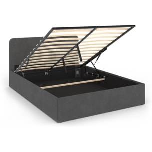 Lit coffre velours Louise avec sommier et tête de lit - Velours gris