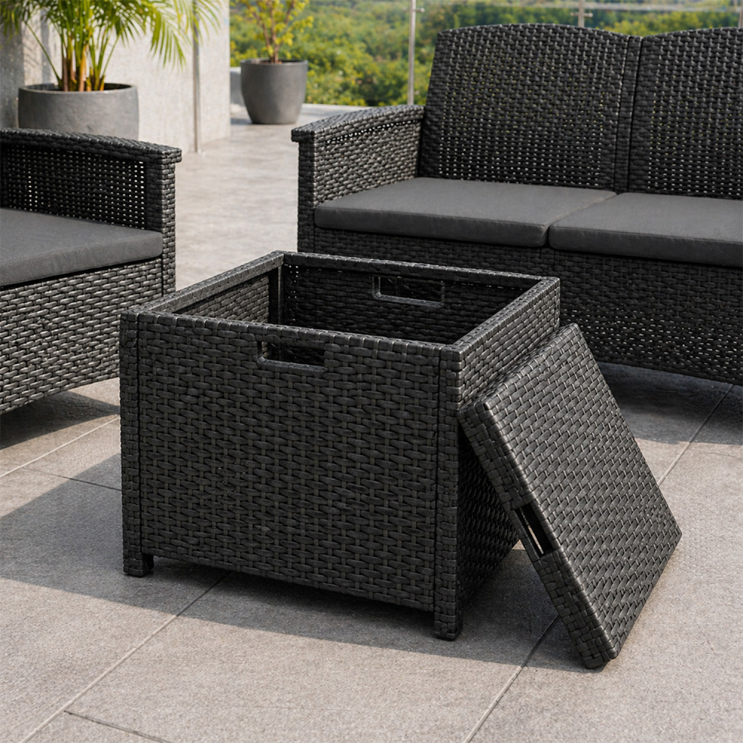 Salon de jardin 5 places effet résine tressée gris anthracite avec table basse MENIA