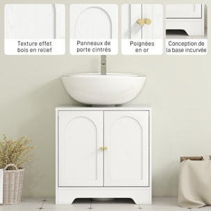 Meuble sous vasque design effet bois blanc poignées métal doré  étagère dim. 60 x 30 x 65 cm