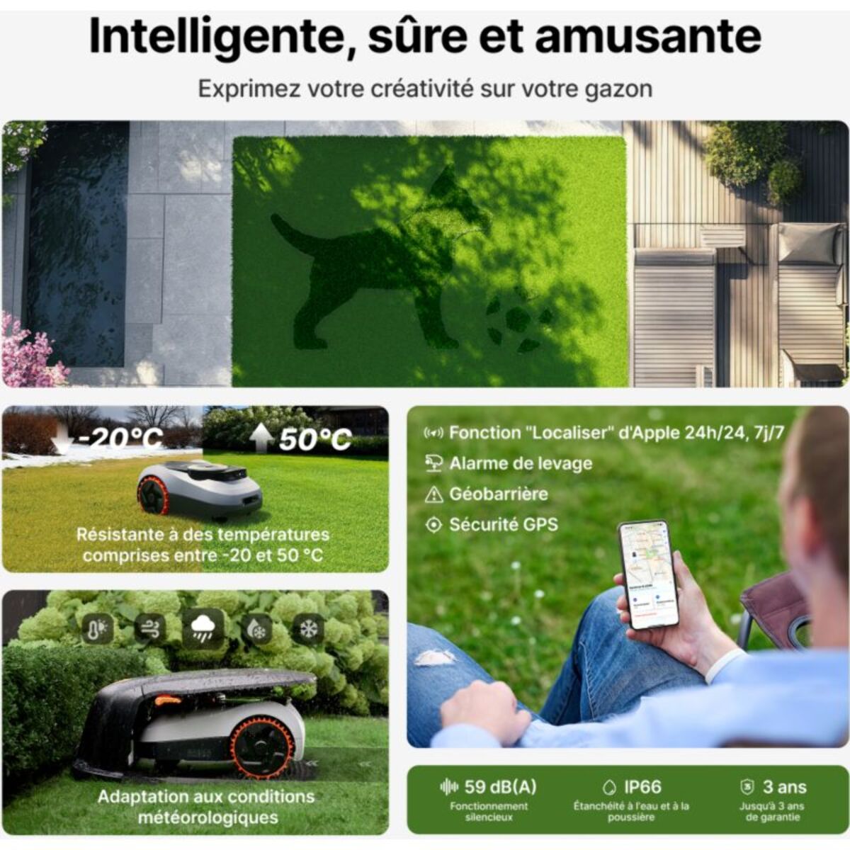 Robot tondeuse NAVIMOW i210 LiDAR - sans fil périphérique ni antenne, Pentes 45%, Cartographie auto, caméra, LiDAR, 1000m²