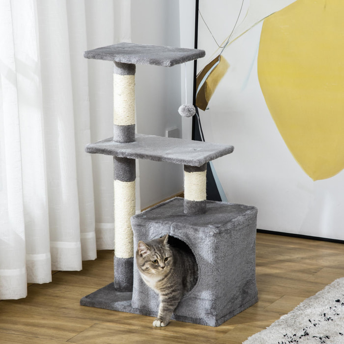 Árbol Rascador para Gatos de Felpa y Sisal 50x30x80cm Gris