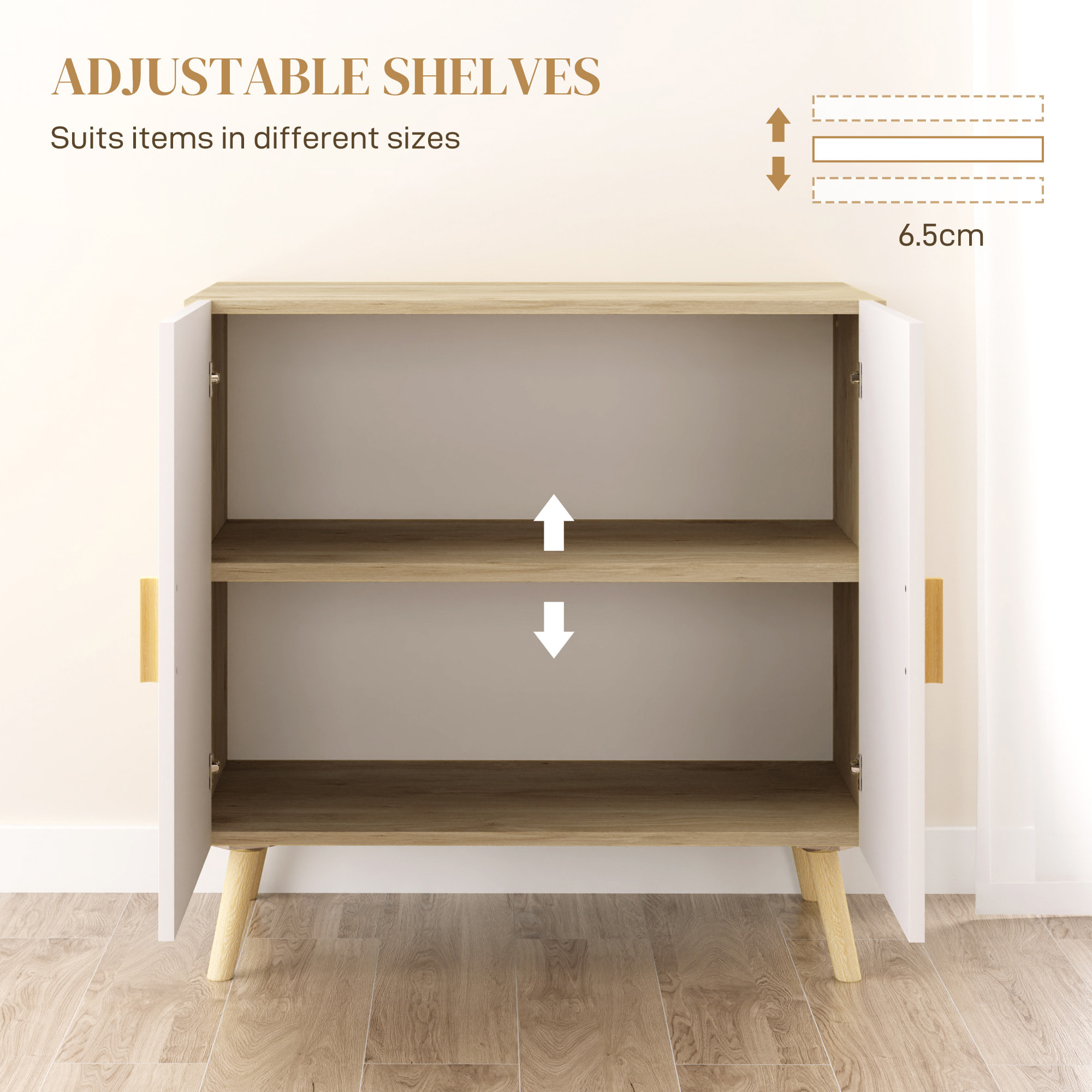 Buffet 2 portes étagère design scandinave - blanc effet chêne clair