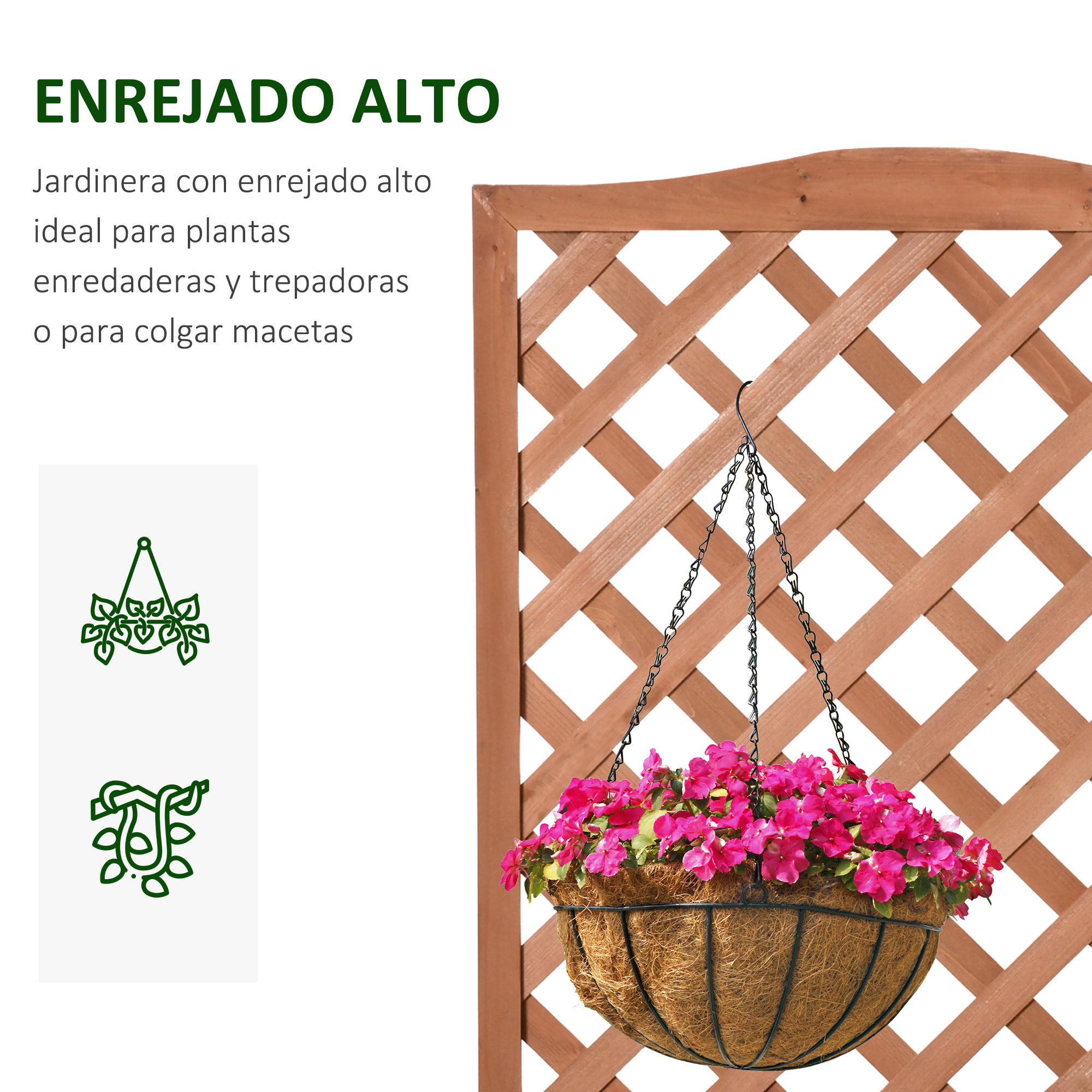 Jardinera con Enrejado Madera Arriate para Trepadora Flores 76x36x170 cm Marrón