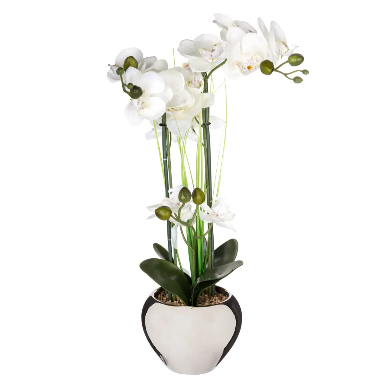 Orchidée artificielle vase céramique argent H53cm