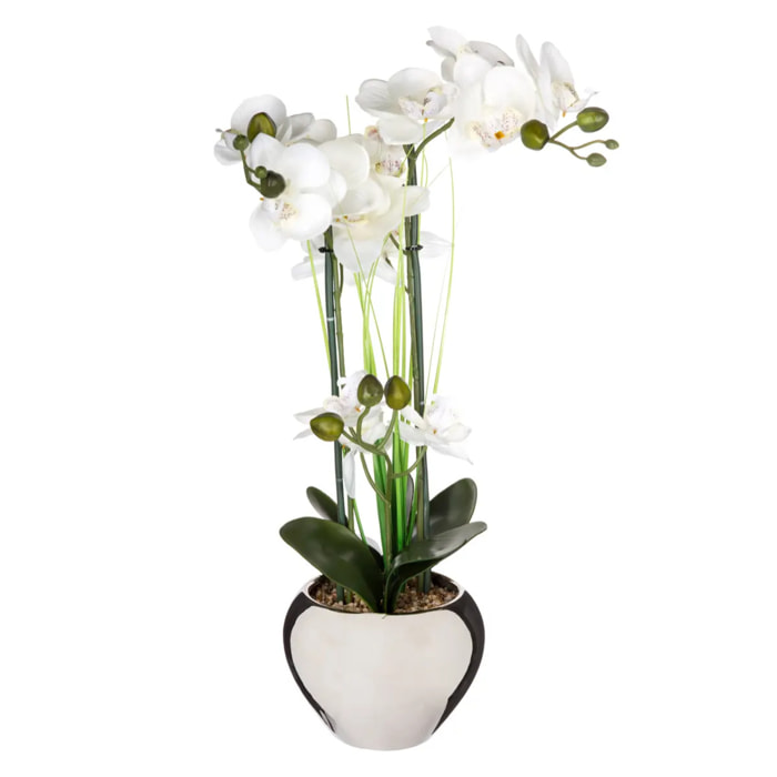 Orchidée artificielle vase céramique argent H53cm