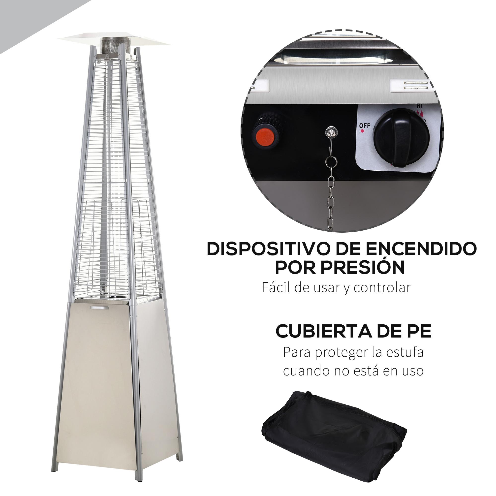 Estufa de Gas Exterior Pirámide 10,5 KW de Acero Inoxidable con Funda Protectora