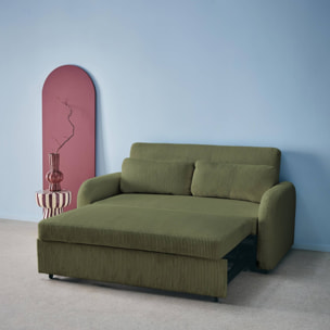 Canapé convertible arrondi 2 places velours côtelé kaki L 168 x P 90 x H 88cm - Lino