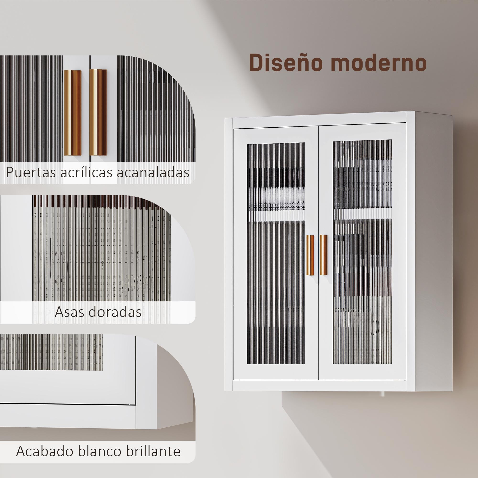 Armario de Baño de Pared, Mueble de Baño Colgante Moderno con Puertas de Acrílico, Estante Ajustable, Cierres Magnéticos, Armario de Almacenamiento para Lavadero, sobre el Inodoro, Blanco