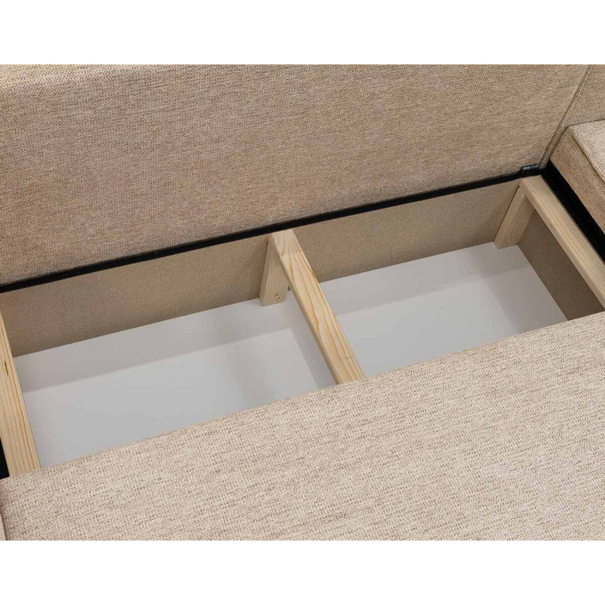 Cezanne - Canapé d'angle réversible 5 places convertible avec coffre en tissu texturé - Beige