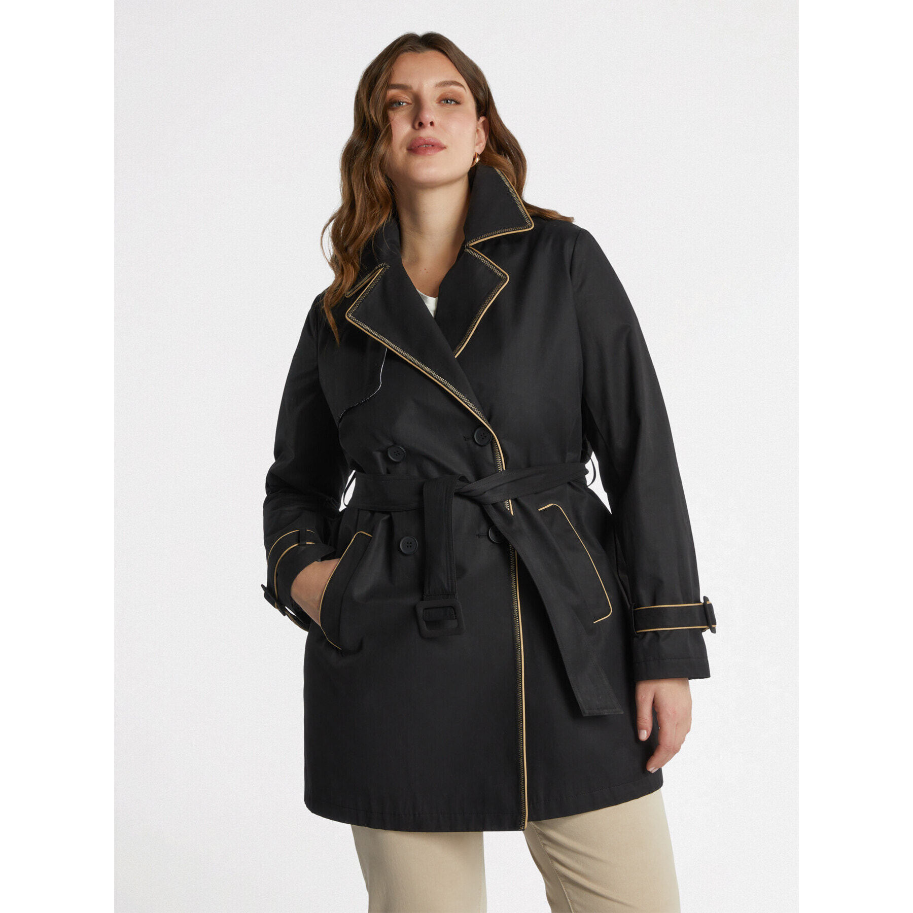 Fiorella Rubino - Gabardina con bordes en contraste - Negro