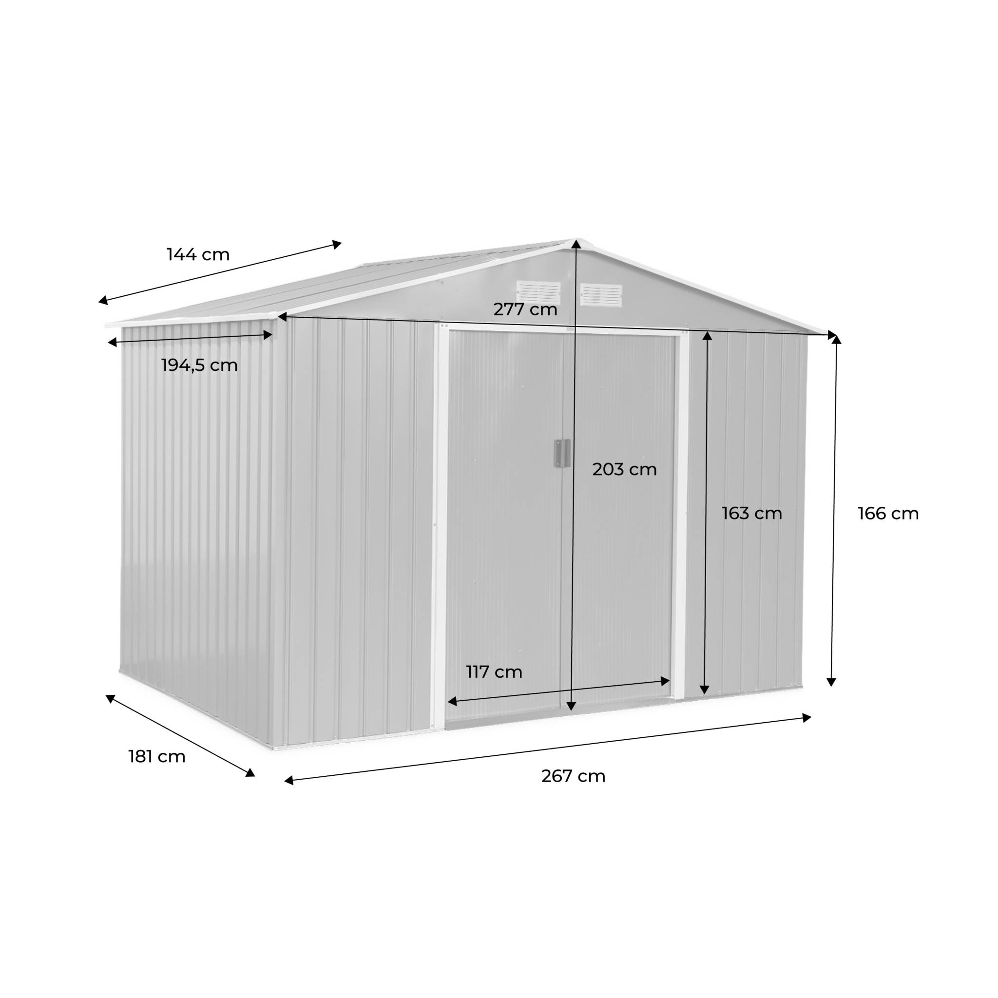 Abri de jardin en métal - FERRAIN 5.29m² couleur chêne - Cabane à outils avec deux grandes portes coulissantes. kit de fixation sol inclus. maison de rangement. remise