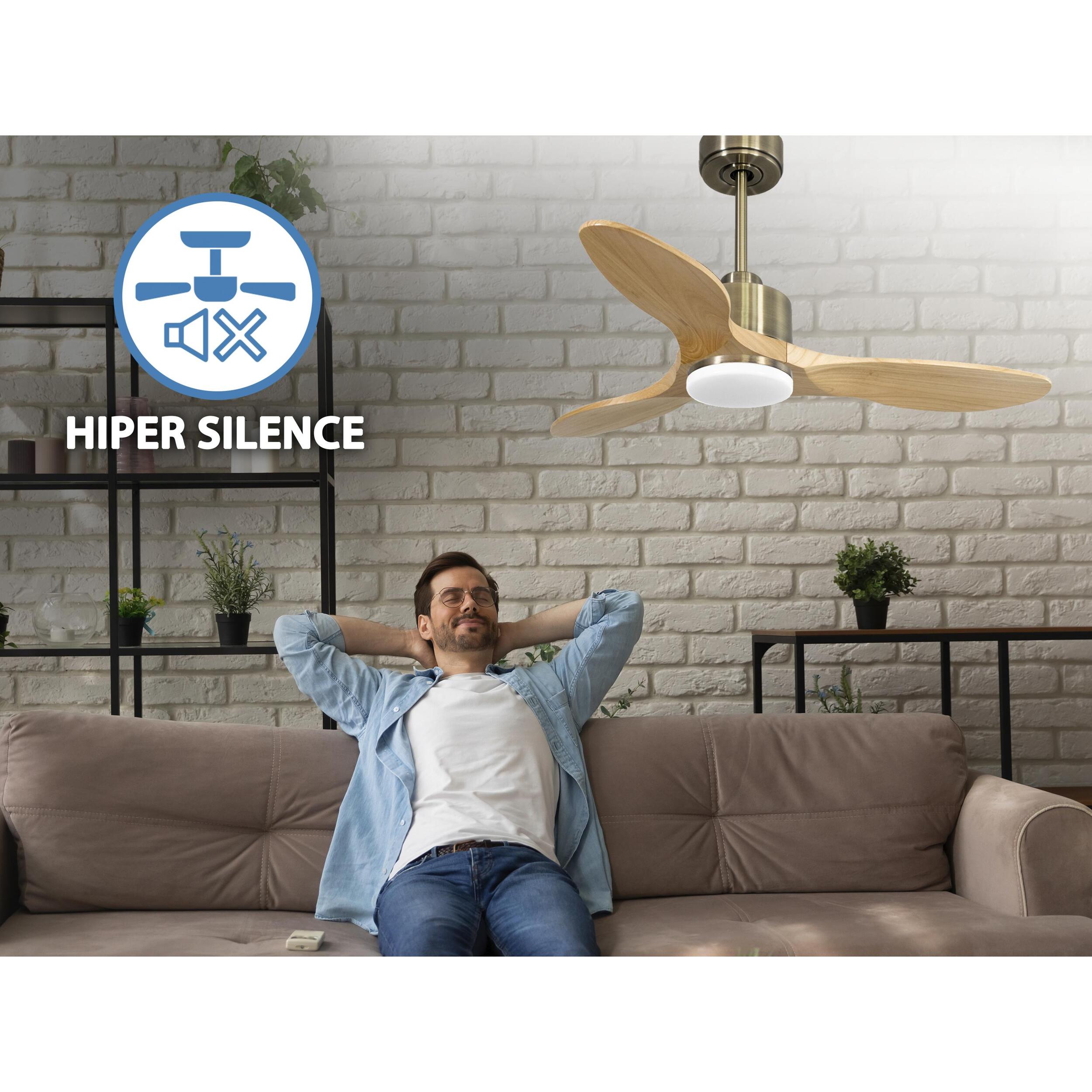 Ventilateur de plafond Réversible  Thermostat Dimmable Wifi Moteur à courant continu Toits en pente Télécommande Lumière à trois tons Hypersilence Mémoire