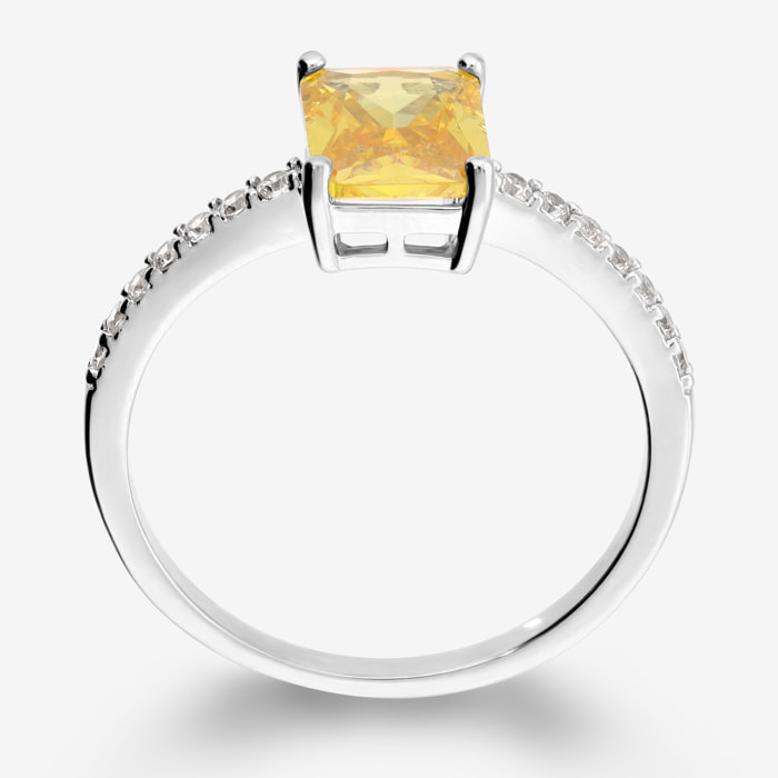 Anello Solitario con Pavé e Cubic Zirconia Gialla