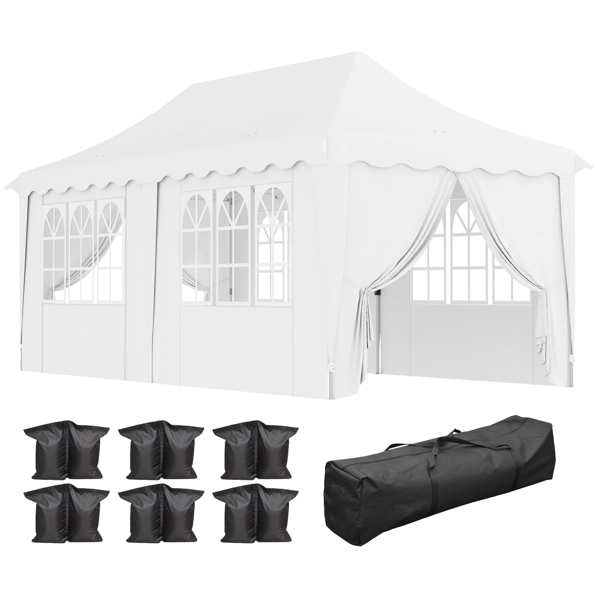 Carpa Plegable Pop-up Gazebo 6x3 m Cenador Plegable con 6 Paredes Laterales Anti-UV Altura Ajustable Bolsa de Arena y Bolsa de Transporte para Camping Fiestas