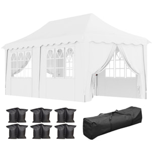 Carpa Plegable Pop-up Gazebo 6x3 m Cenador Plegable con 6 Paredes Laterales Anti-UV Altura Ajustable Bolsa de Arena y Bolsa de Transporte para Camping Fiestas