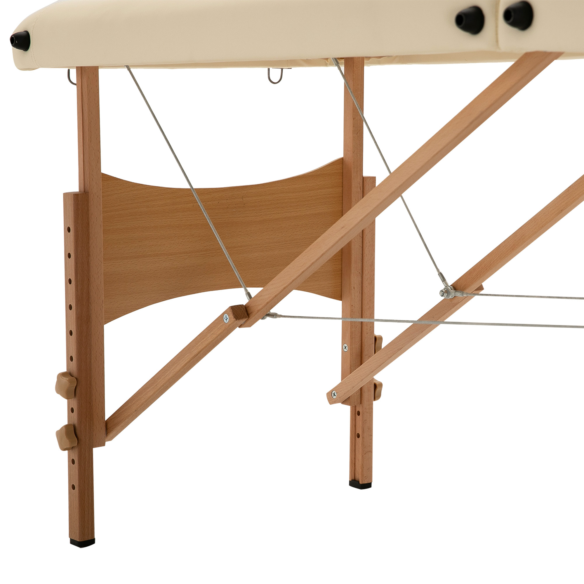 Table de massage pliante lit table de beauté 2 zones portable sac de tranport inclus hauteur réglable dim. 182L x 60l x 61-87H cm bois massif revêtement synthétique crème