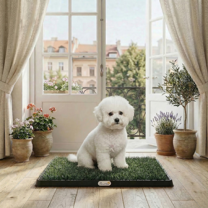 Litière gazon synthétique chien 2 tapis 3 couches dim. 63L x 50l cm