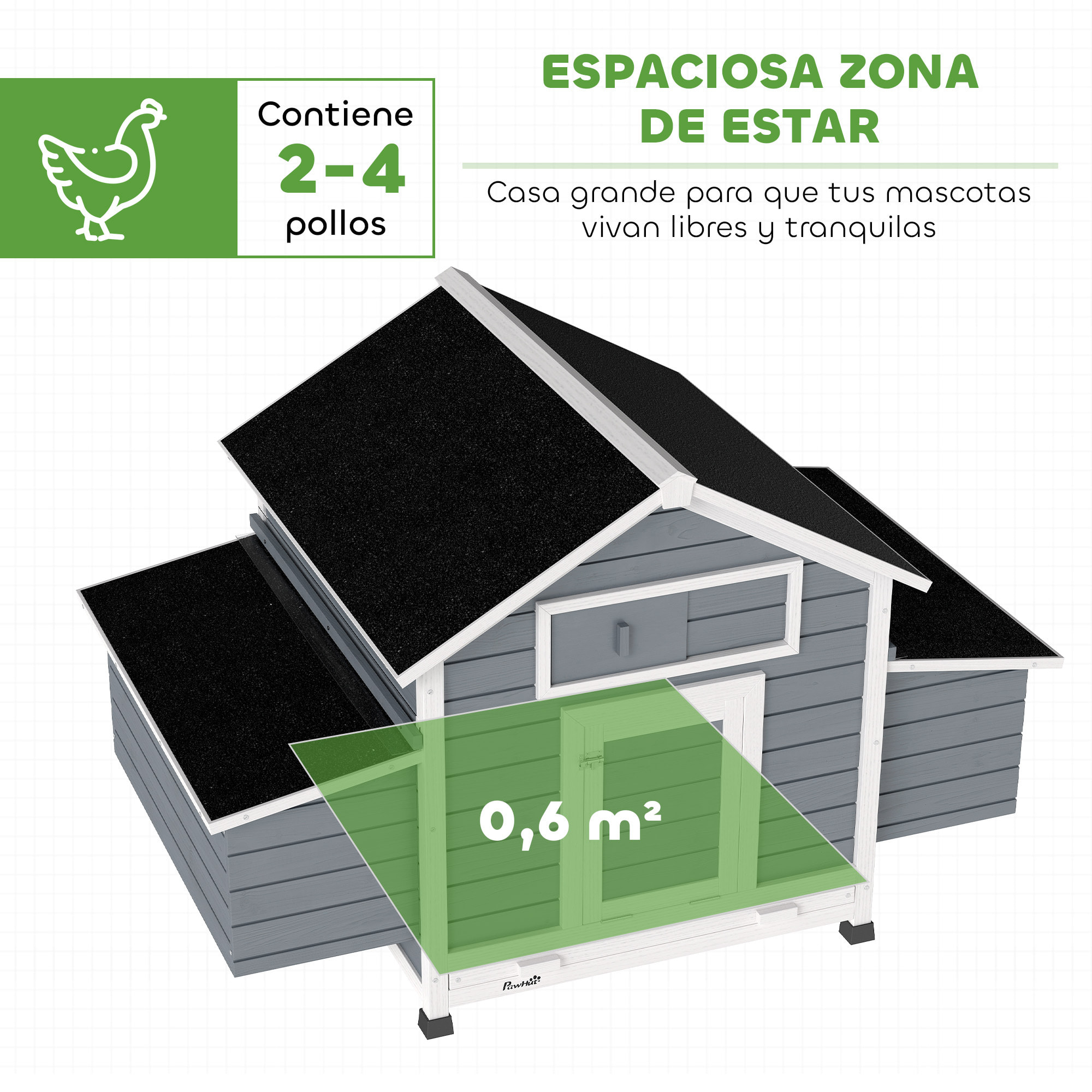 Gallinero de Madera para Exterior, Caseta para Gallinas con 2 Nidos, Bandeja Extraíble, Perchas, Techo Impermeable, Casa para 2-4 Gallinas y Conejos, 150x100x96,5 cm, Gris