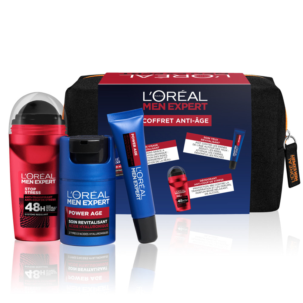 L'Oréal Men Expert - Power Age - Coffret 3 Produits Routine Anti-Age Homme (Soin Hydratant, Soin Yeux, Déodorant Bille)