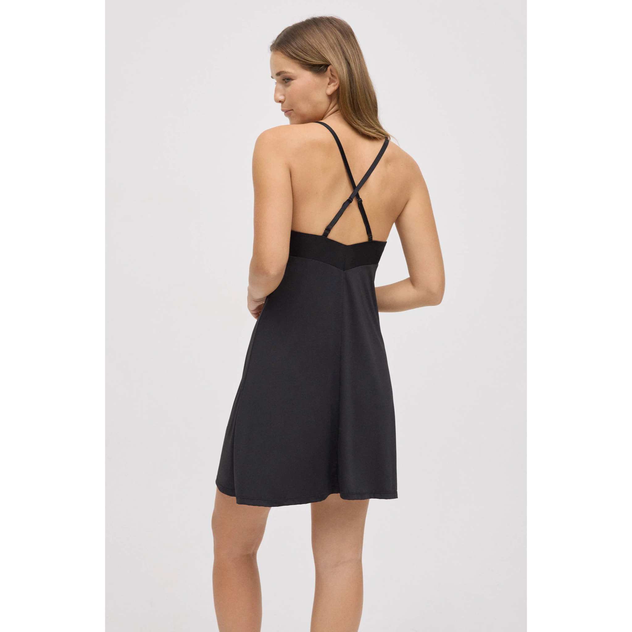 Camicia da notte in pizzo nero con spalline regolabili